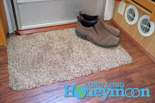 Here's our Clean Step doormat (and my Merrill JungleMoc shoes) inside our Airstream. (Click the pic for more info.)